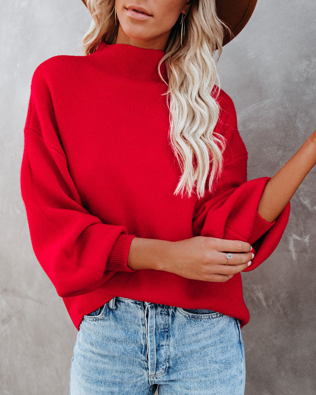 Amsterdam Mock Neck Sweater - Cherry Red
