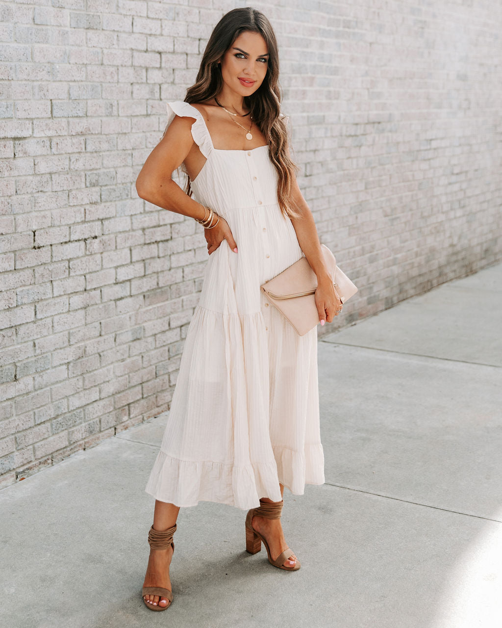 Cana Tiered Textured Midi Dress - Cream