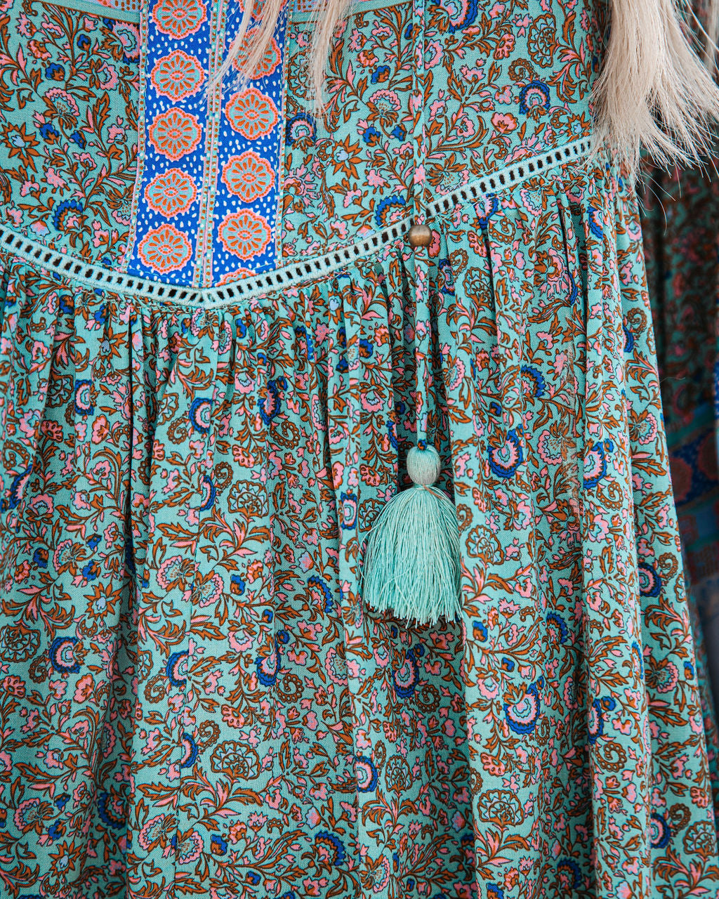 Deep Water Floral Tassel Top