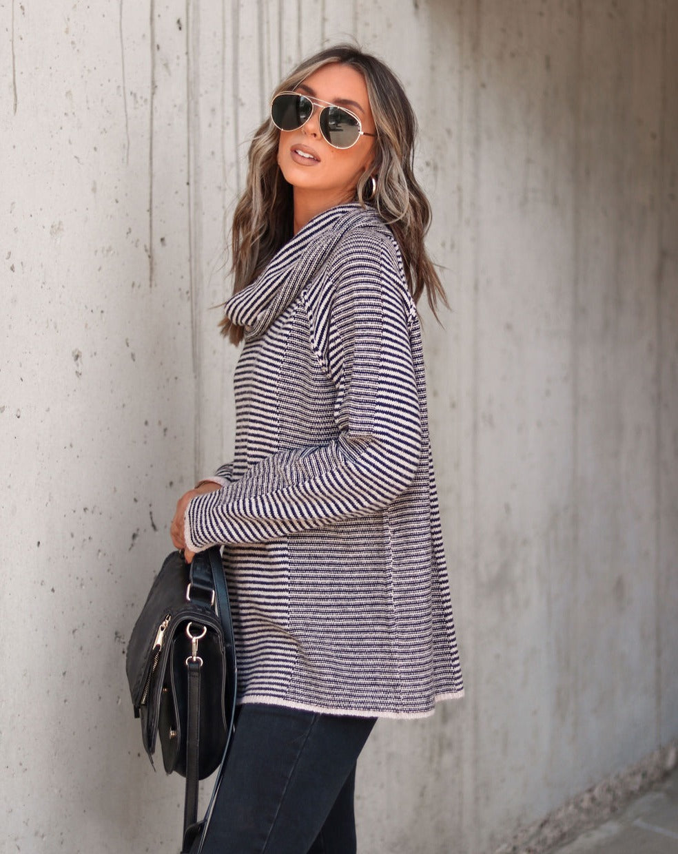 Theresa Striped Knit Cowl Neck Pullover Sweater