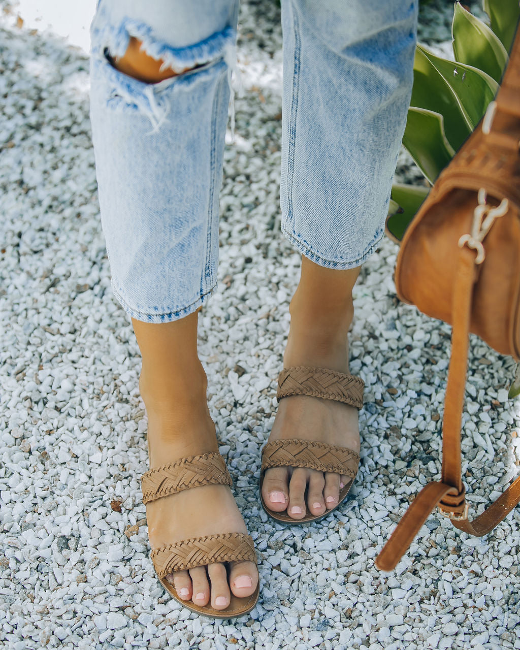 Kierra Woven Faux Leather Sandal - Tan - FINAL SALE