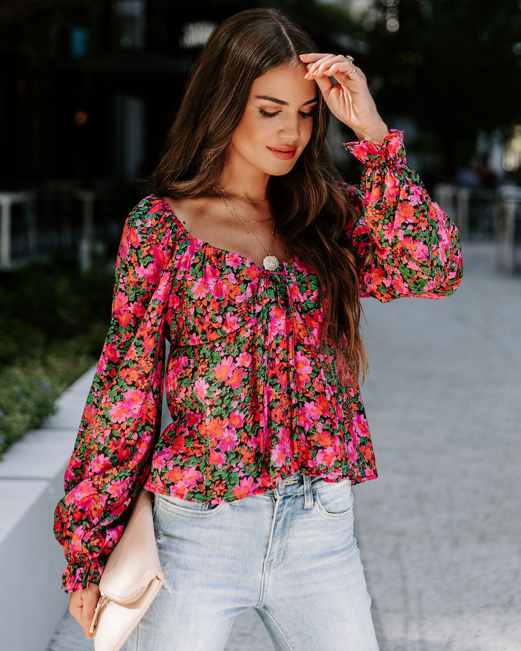 Uncertain Love Floral Front Tie Top - Magenta