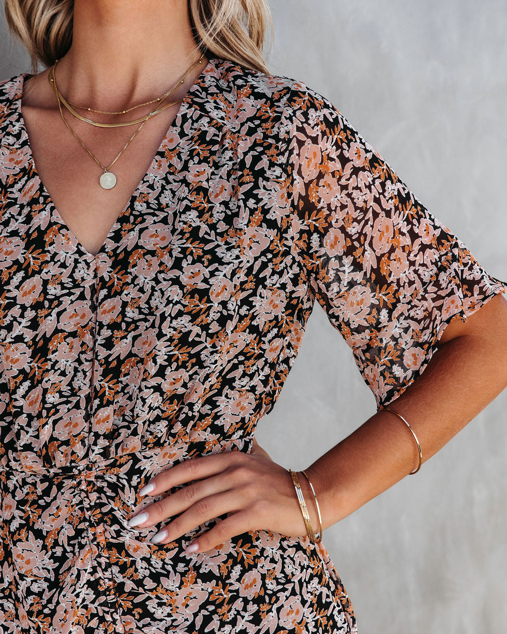 Floral Spice Ruched Ruffle Mini Dress