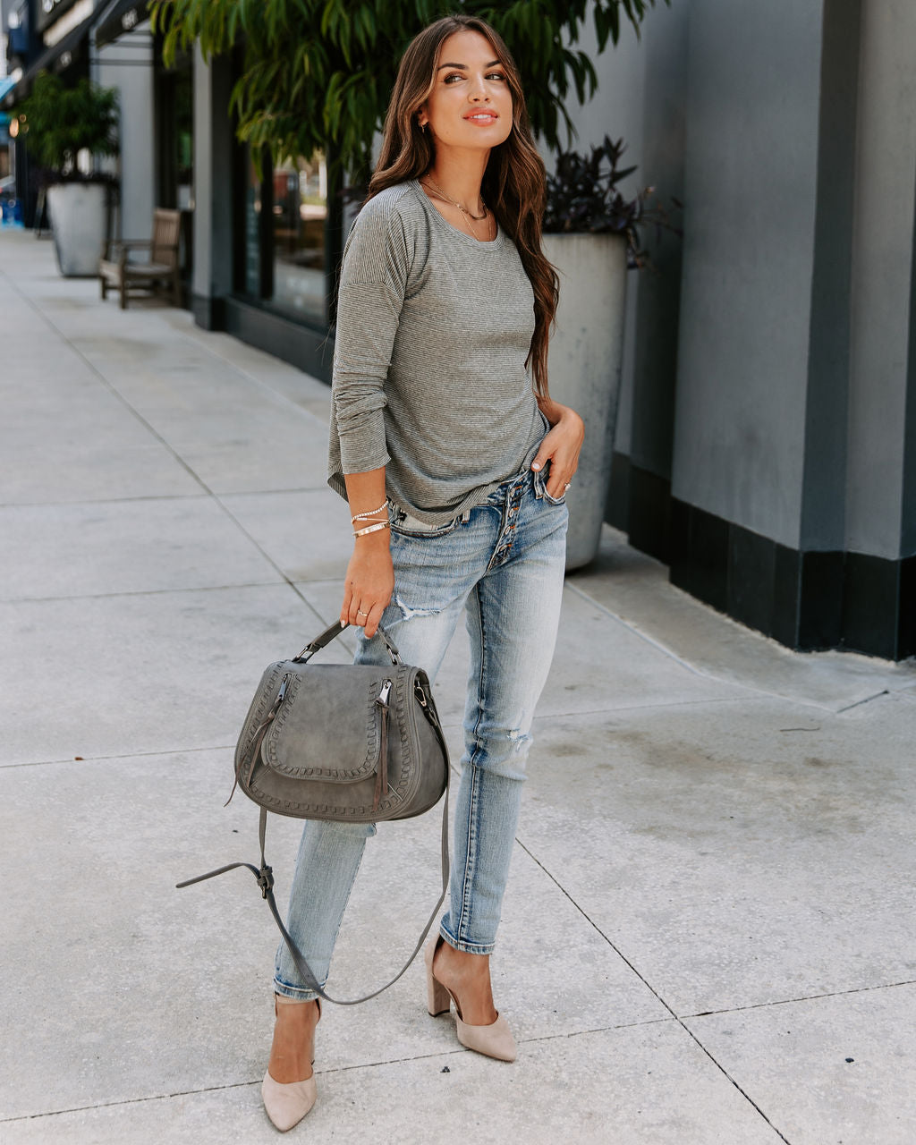 Rory Striped Crew Neck Long Sleeve Top