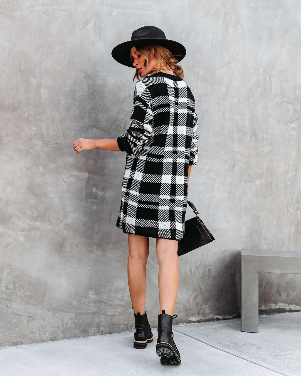 Very Forward Plaid Knit Sweater Dress