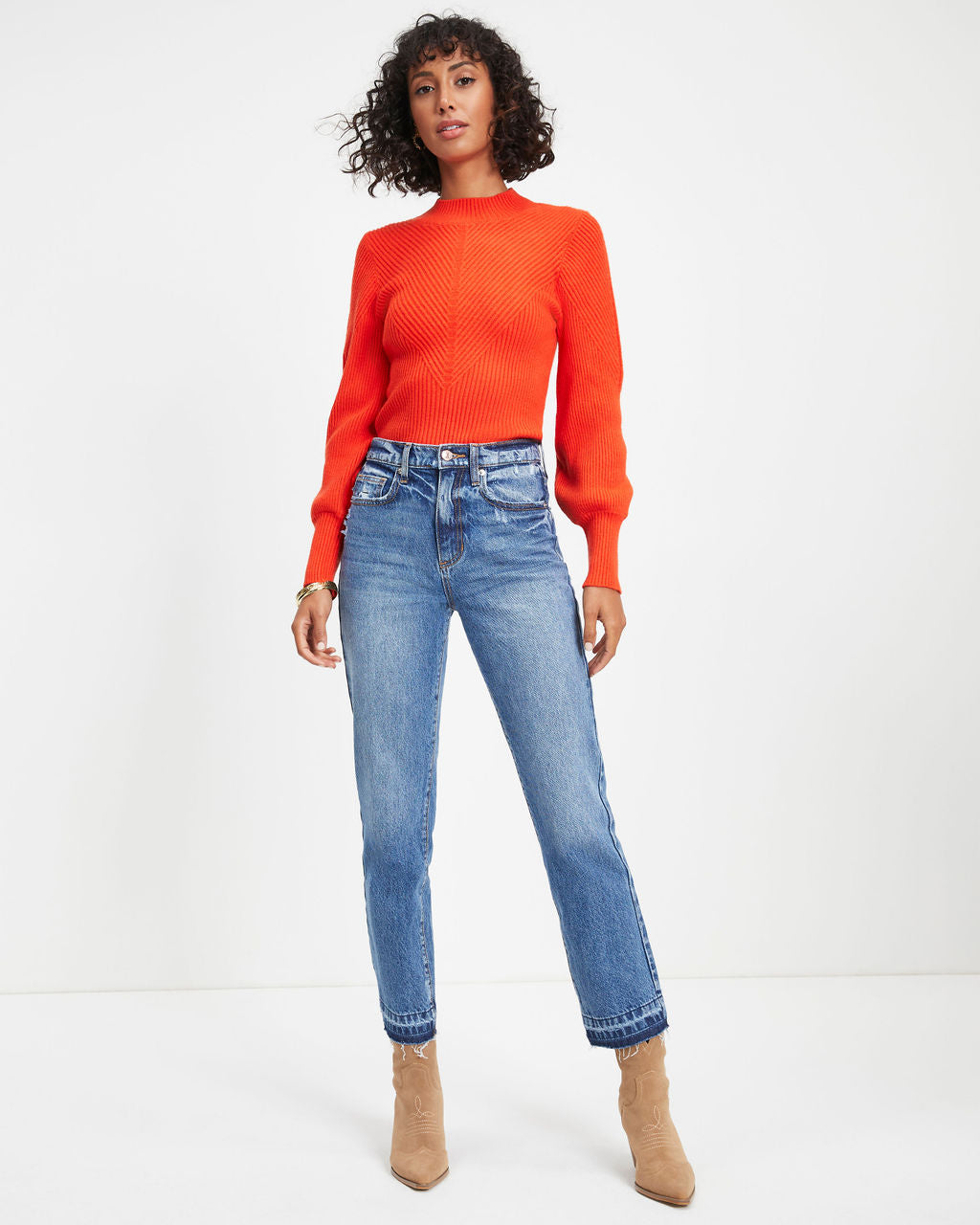 Archie Ribbed Knit Pullover Sweater - Orange - FINAL SALE