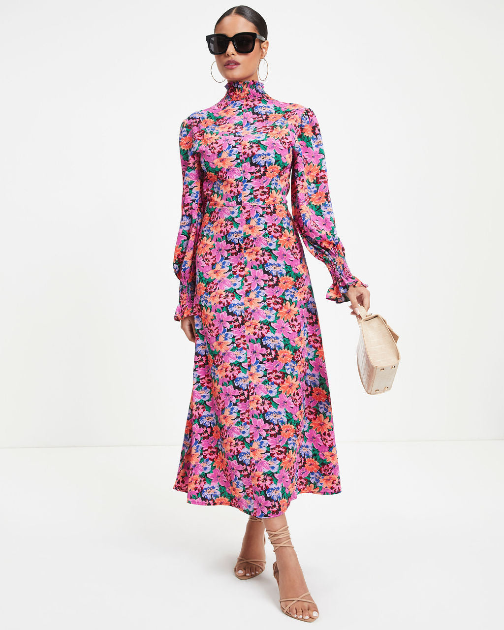 Shayla Floral Mock Neck Midi Dress