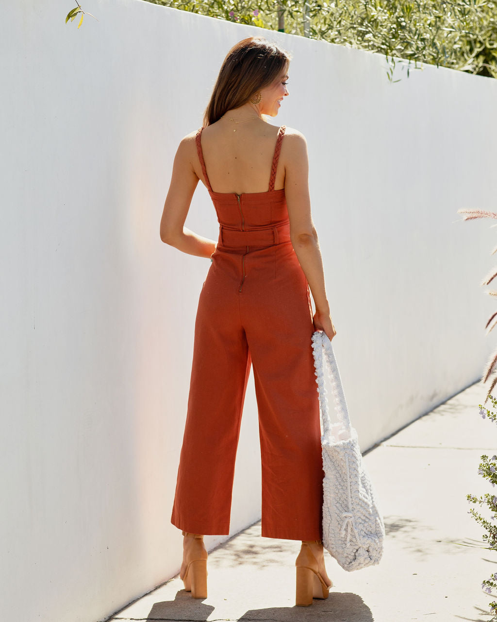 She Is Unstoppable Cotton Pocketed Jumpsuit - Rust - FINAL SALE
