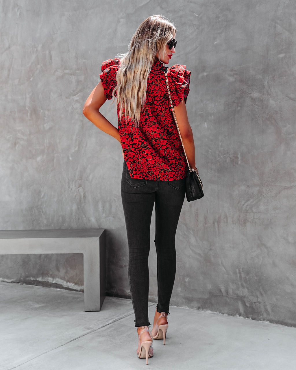 Poppy Fields Ruffle Sleeve Top - Red