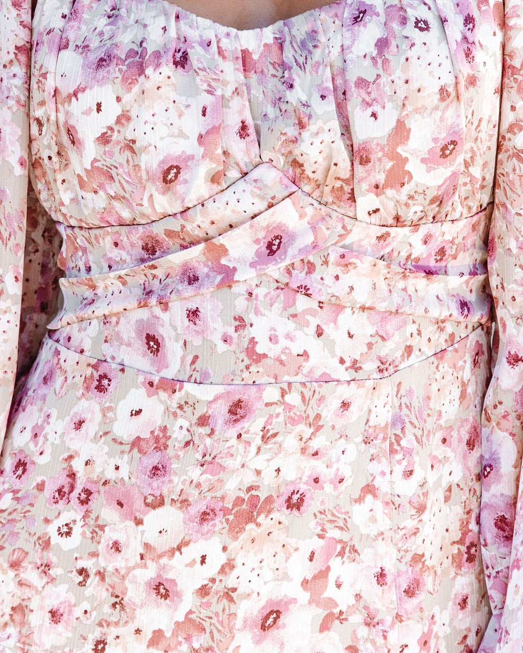 Cherry Blossom Balloon Sleeve Midi Dress