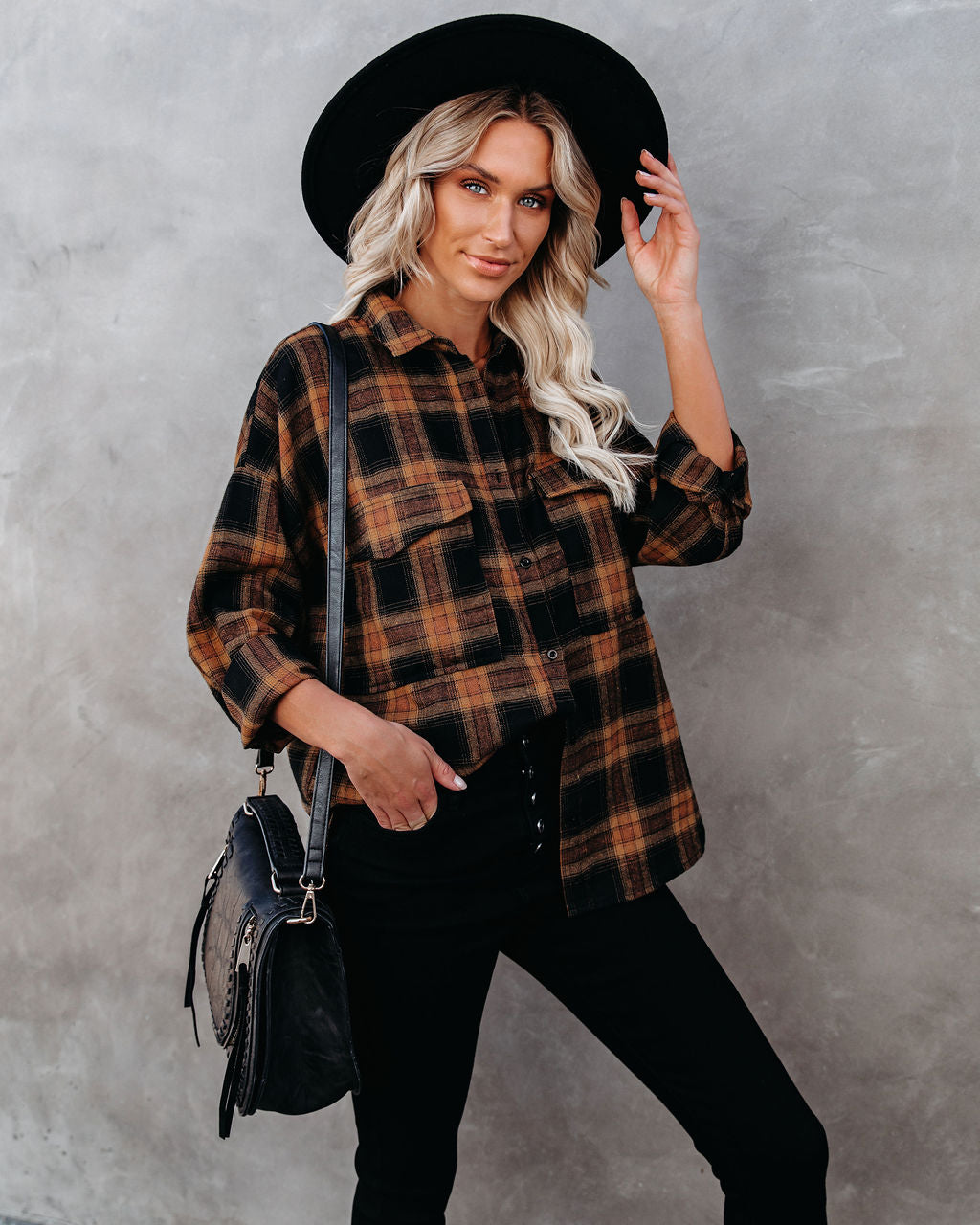 Petaluma Cotton Blend Plaid Button Down Top