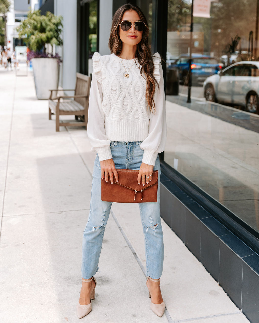 Never Settling Knit Contrast Top - Ivory