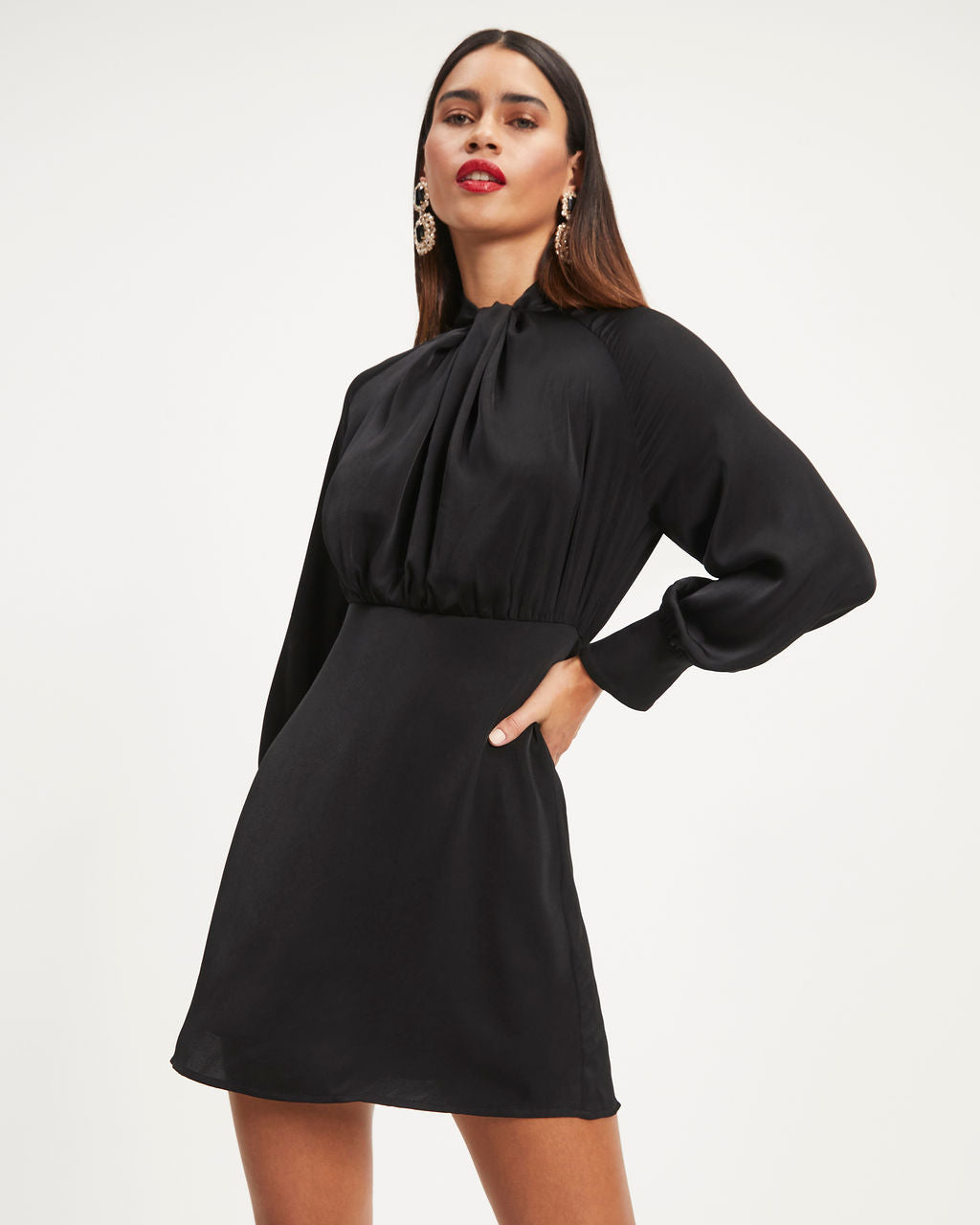 Hostess With The Mostess Twisted Long Sleeve Mini Dress - Black