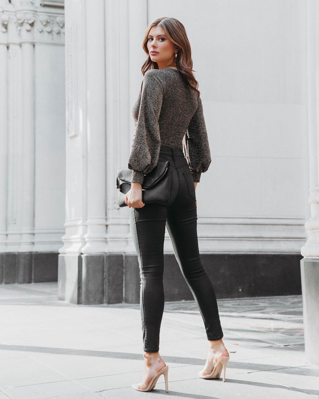 Shine Your Light Metallic Drape Long Sleeve Top - Gold