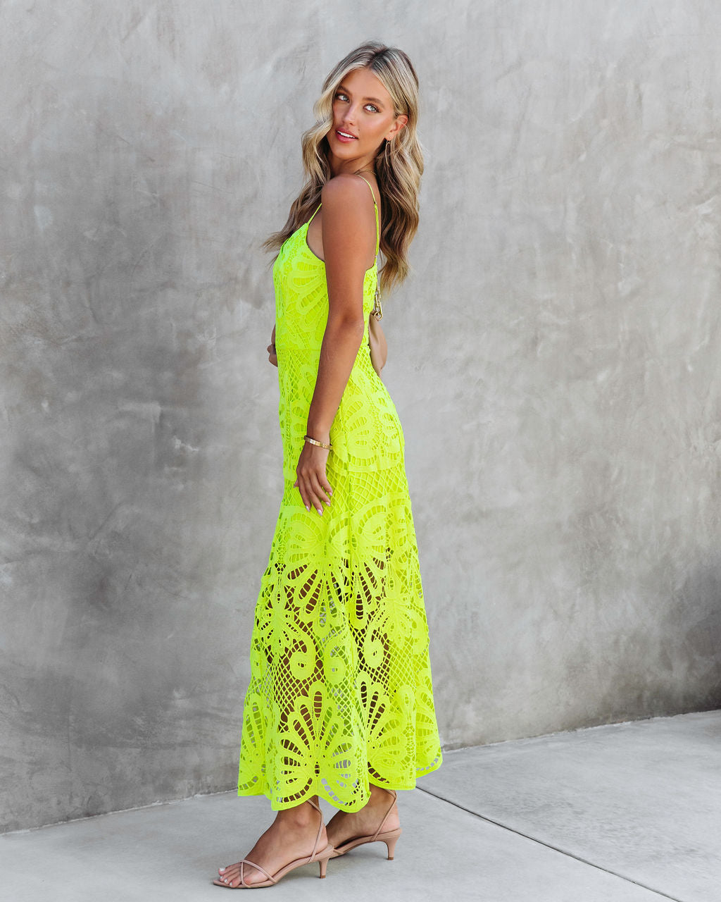 Stephani Crochet Lace Maxi Dress - Neon Green - FINAL SALE