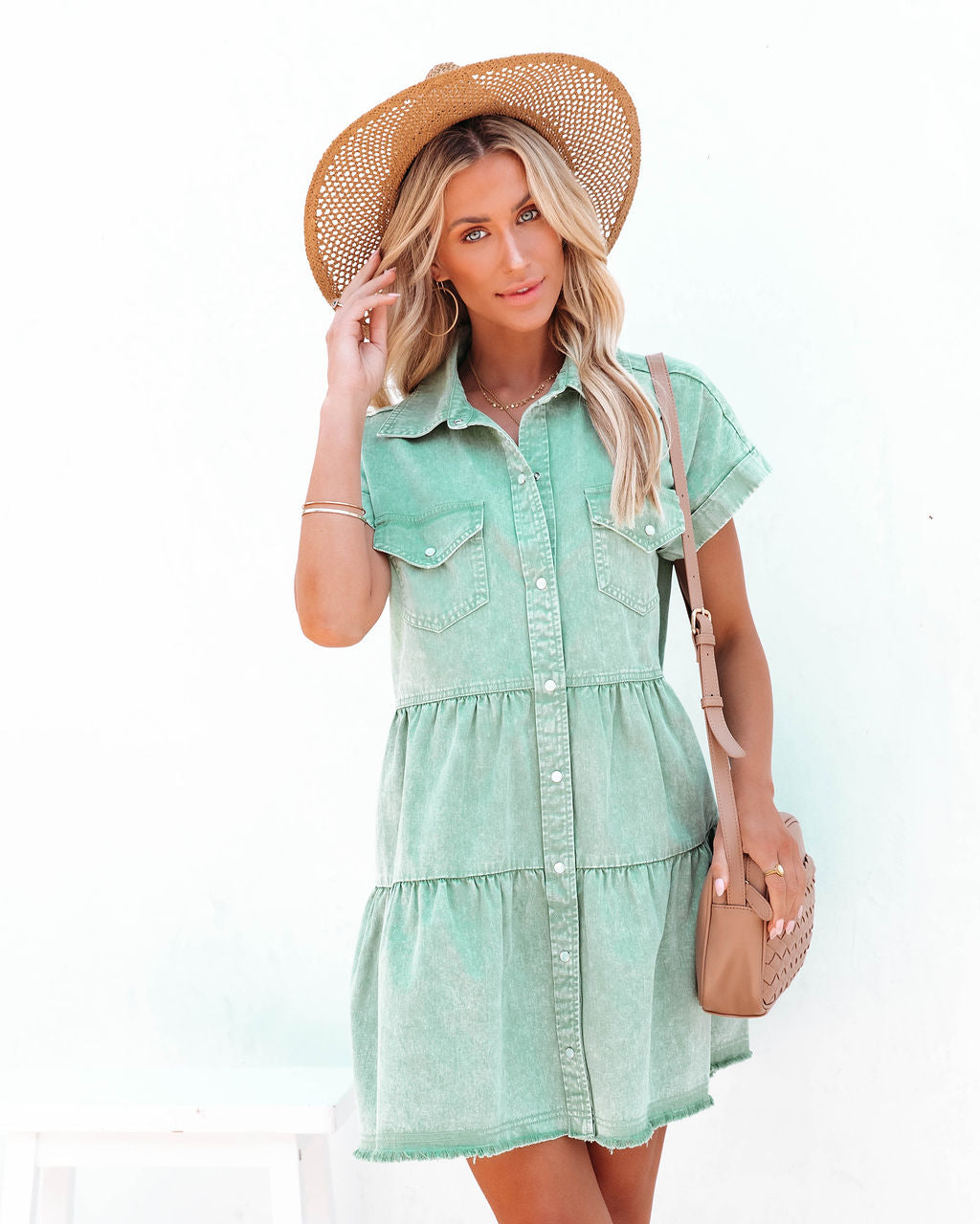 Sadie Cotton Babydoll Dress - Washed Green - FINAL SALE