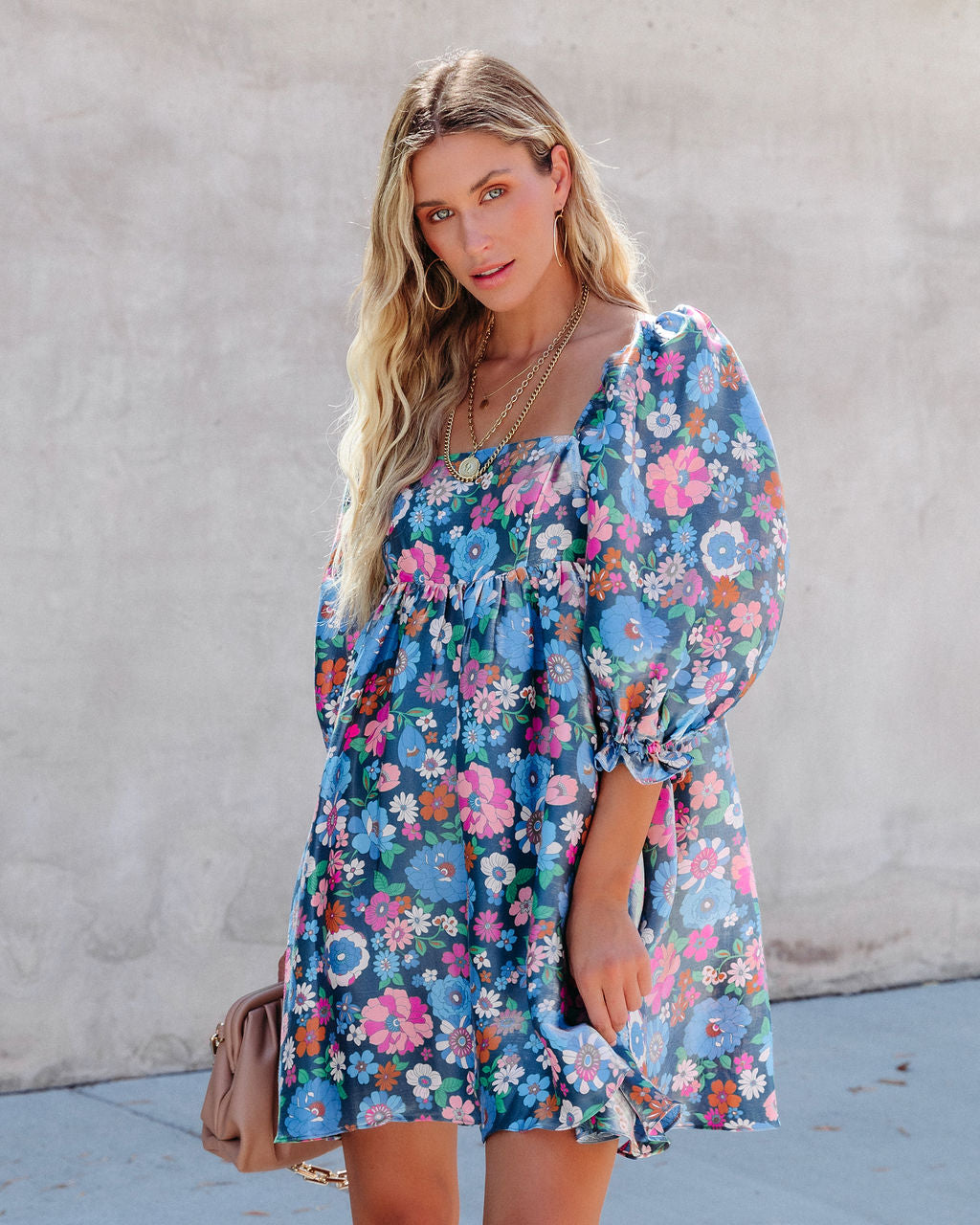 Katy Floral High Sheen Babydoll Dress