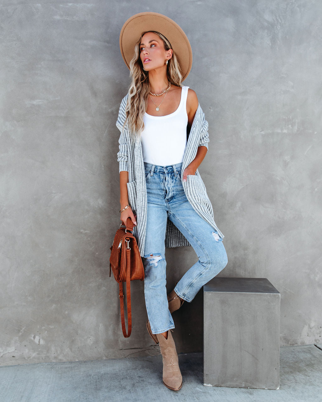 Riley Chunky Ribbed Knit Cardigan - Heather Grey