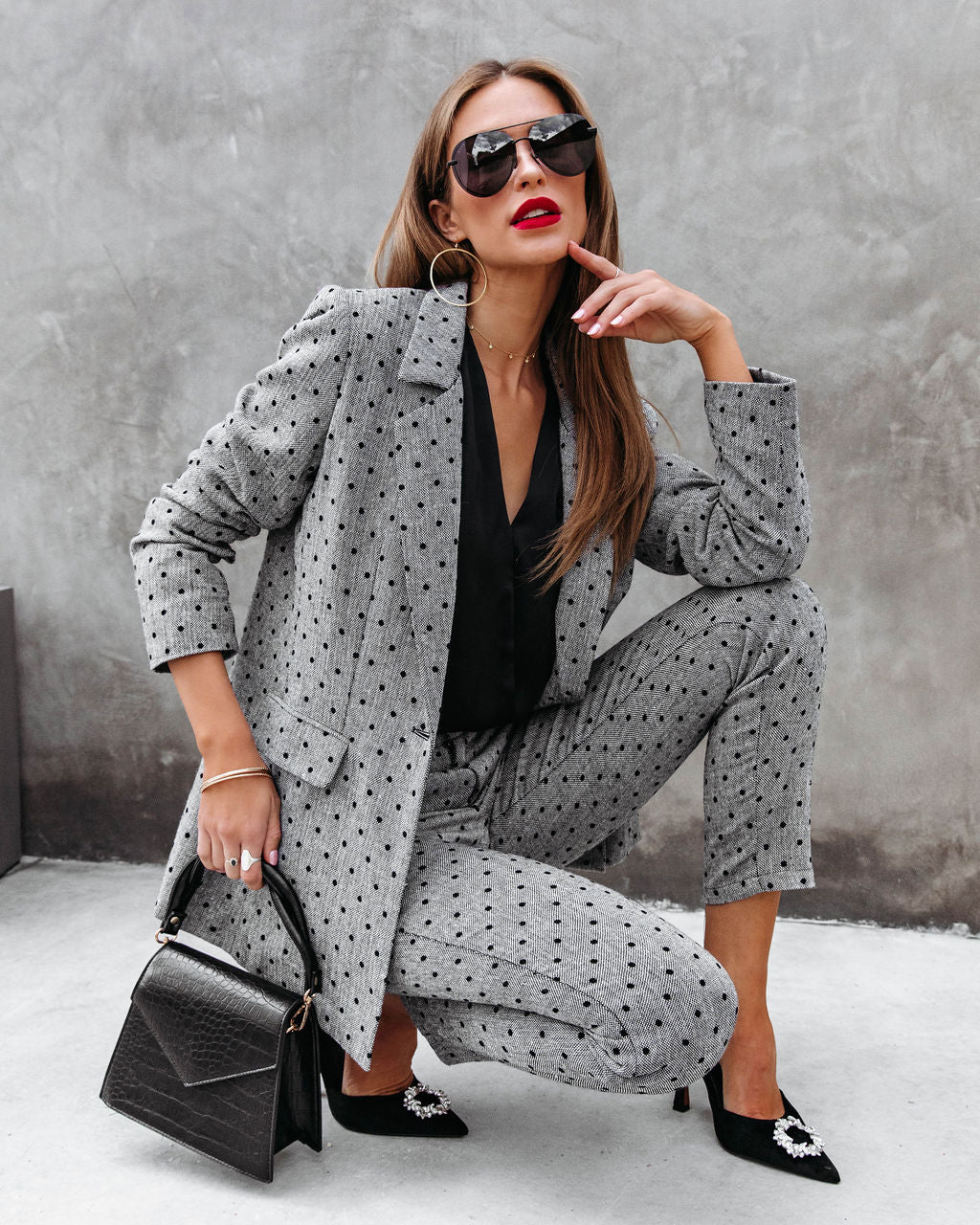 Serving Looks Polka Dot Pocketed Blazer - Grey