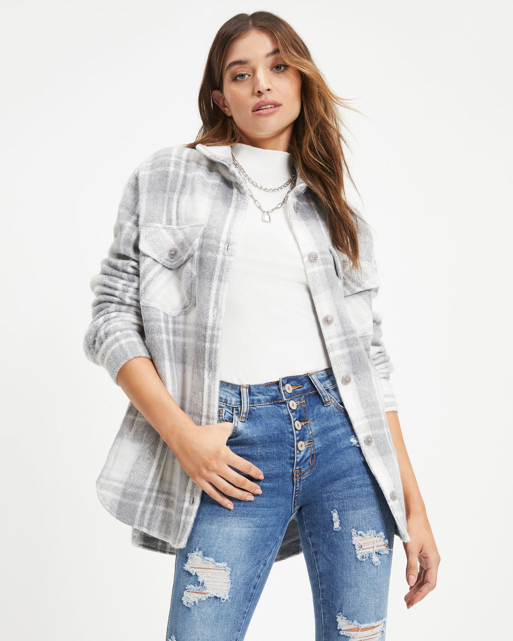 Keep You Warm Pocketed Plaid Jacket