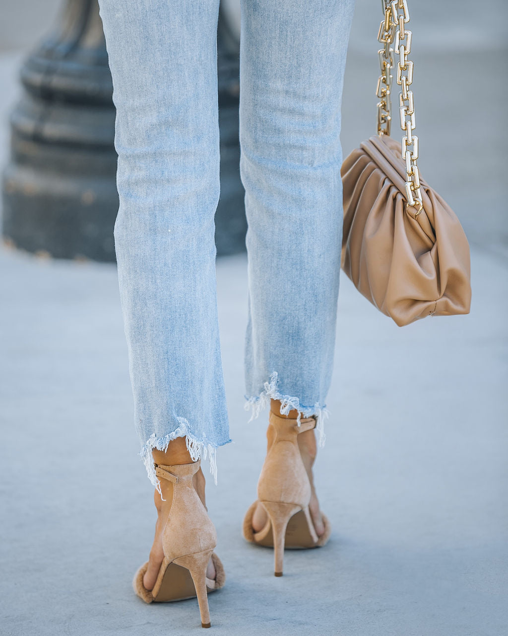 Nori Faux Fur Suede Heel - Almond