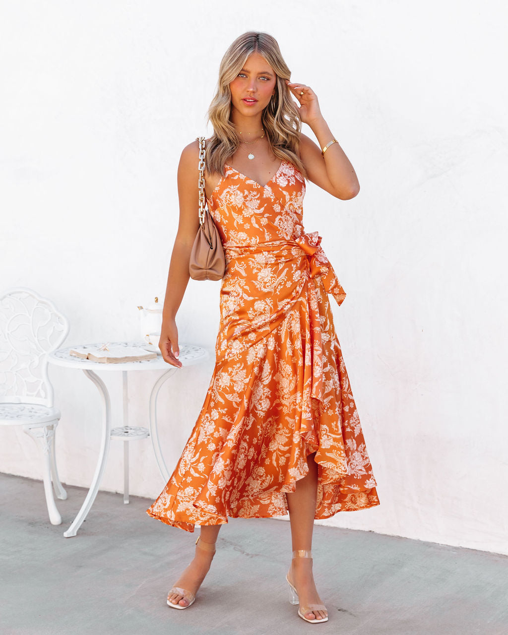 Two To Tango Satin Wrap Midi Dress - FINAL SALE