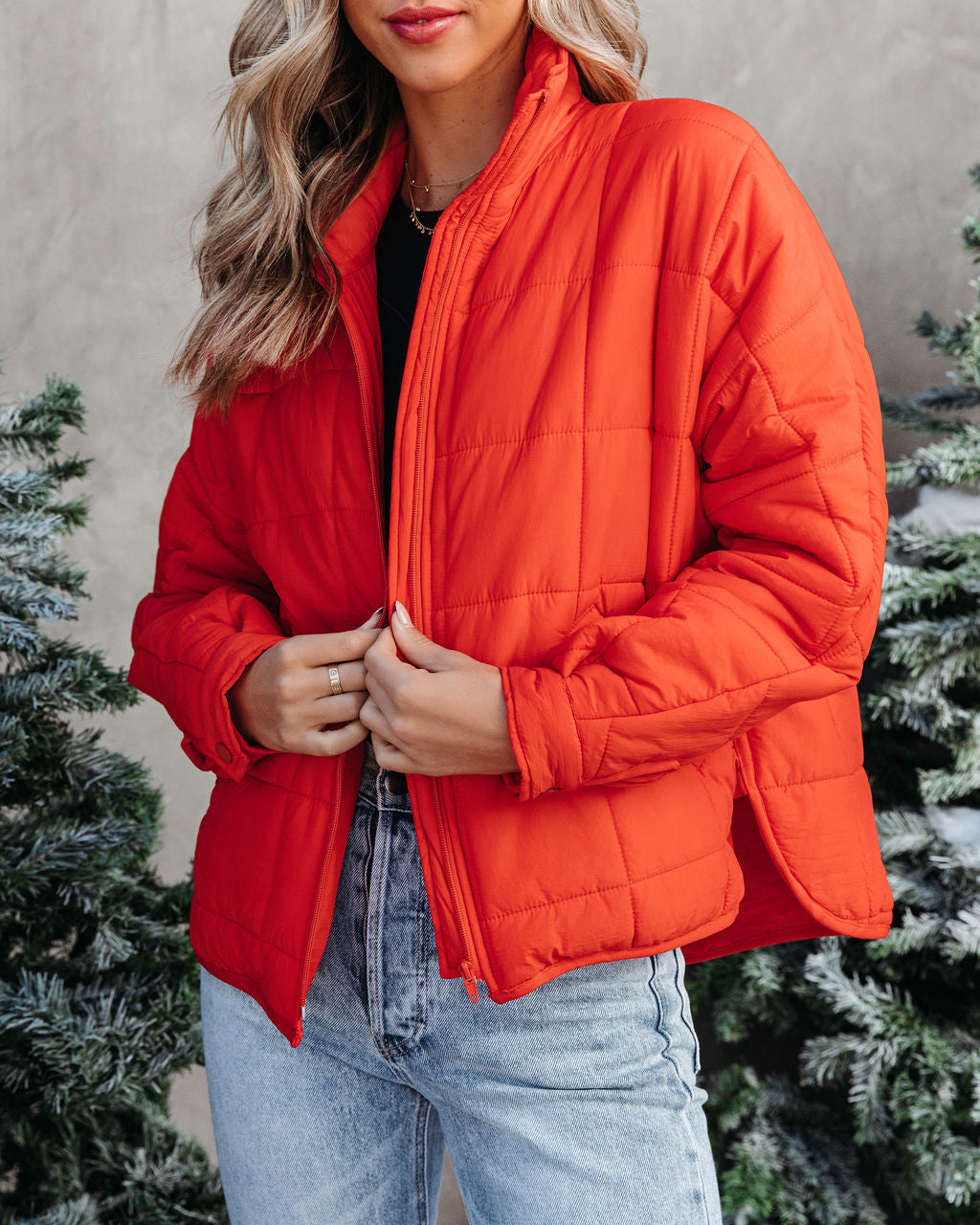 Hunter Quilted Pocketed Jacket - Orange