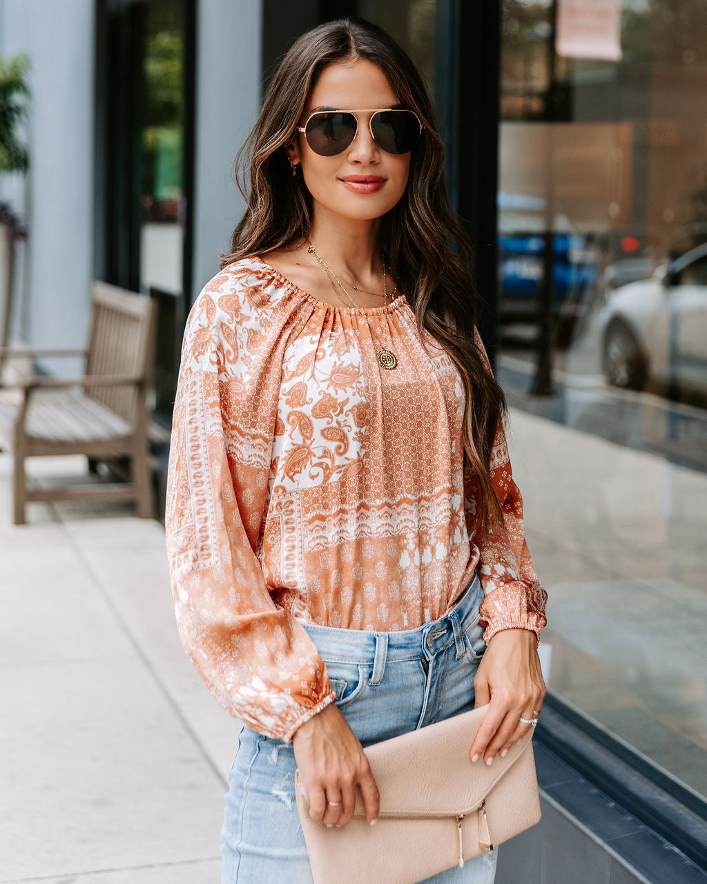 Donna Printed Cutout Top - Clay - FINAL SALE