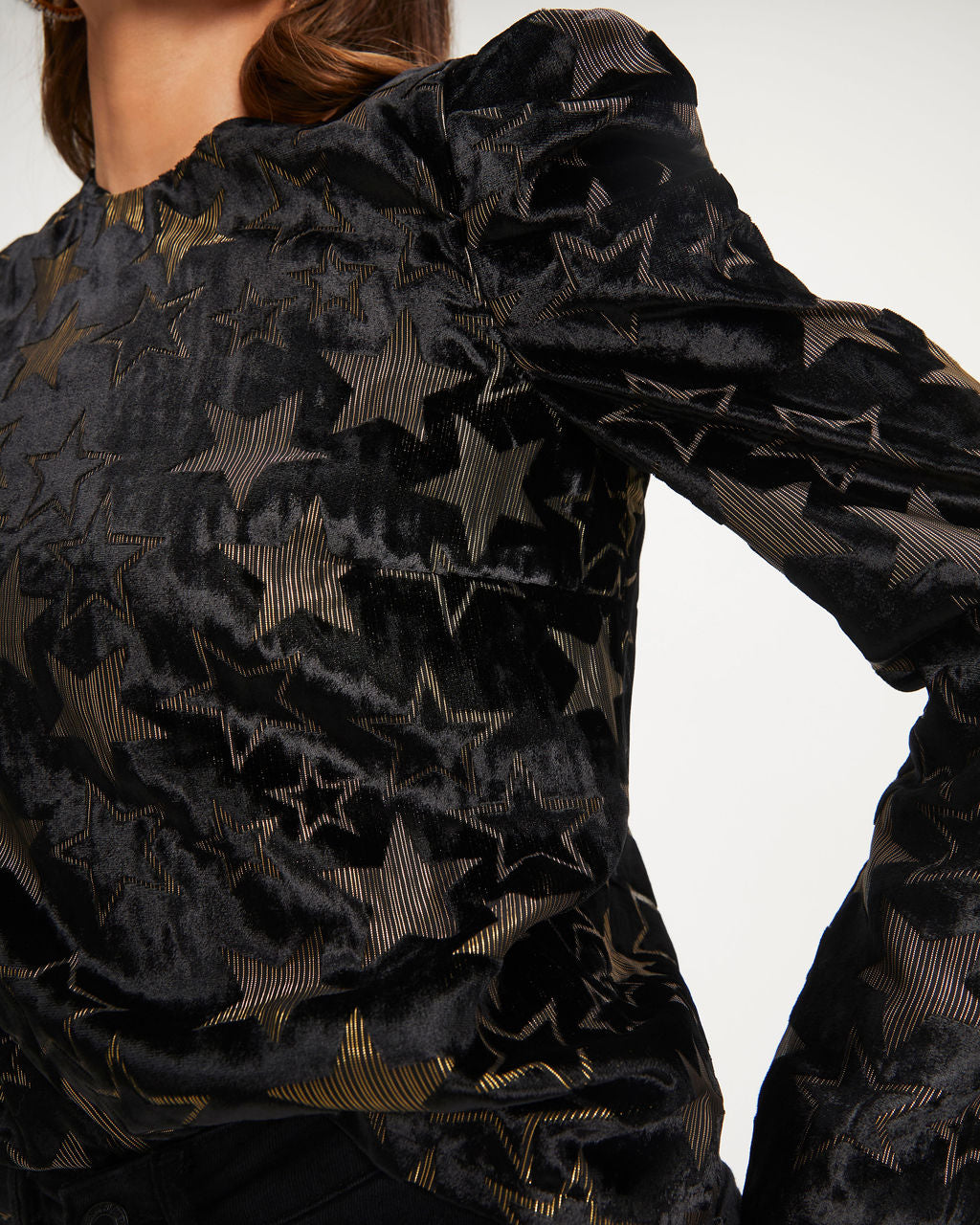 Got Them Starstruck Burnout Velvet Metallic Top - Black