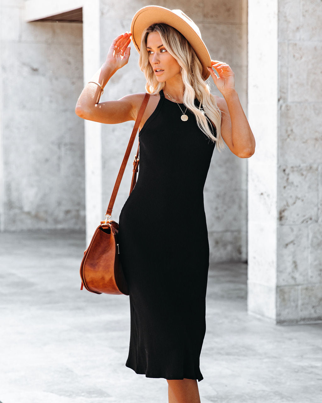 Cora Cotton Ribbed Knit Midi Dress - Black - FINAL SALE