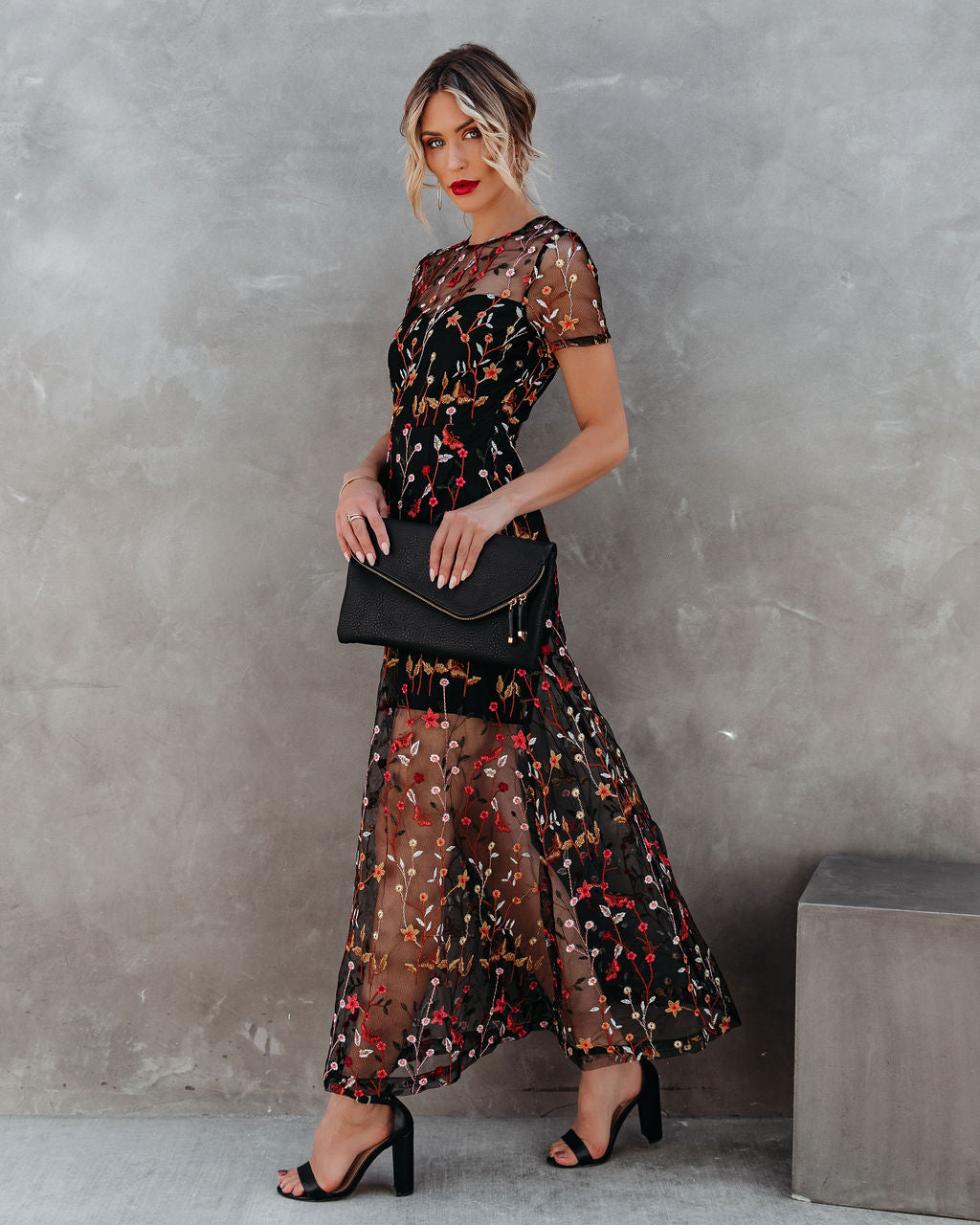 Immeasurable Joy Embroidered Mesh Maxi Dress - Black