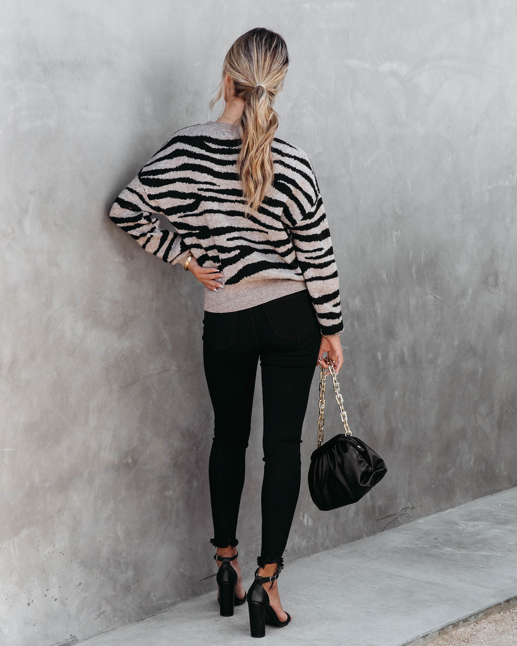 Work Hard Play Hard Zebra Knit Pullover Sweater