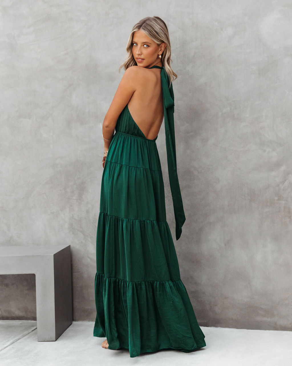 Forever Begins Today Satin Maxi Dress - Emerald Green