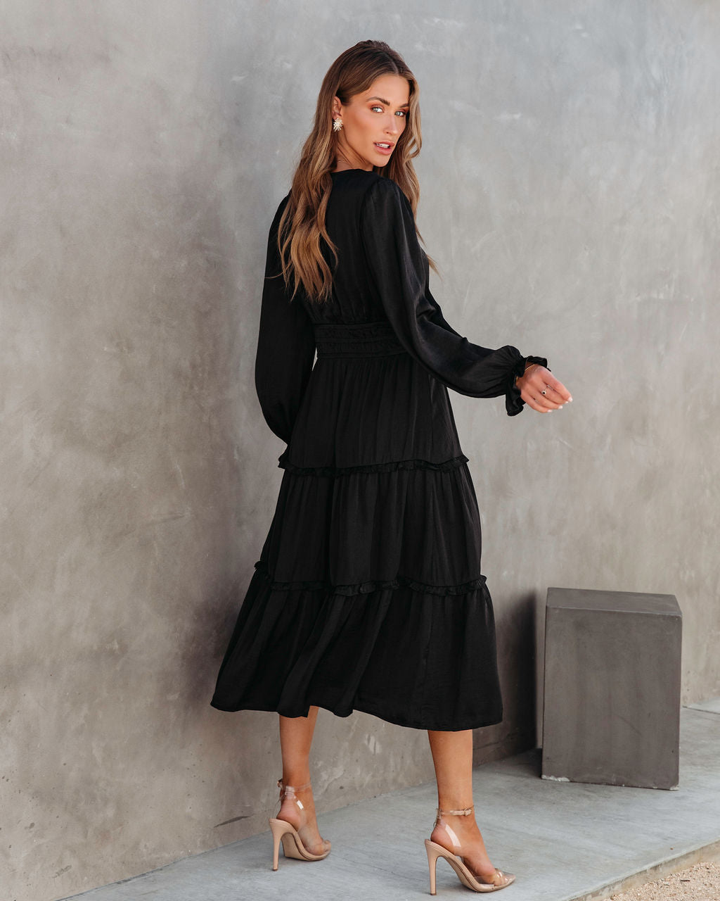 Monique Tiered Midi Dress - Black