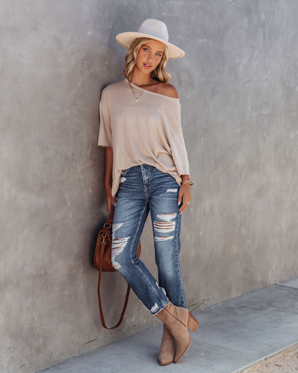 Abigail Knit Relaxed Short Sleeve Top - Mocha