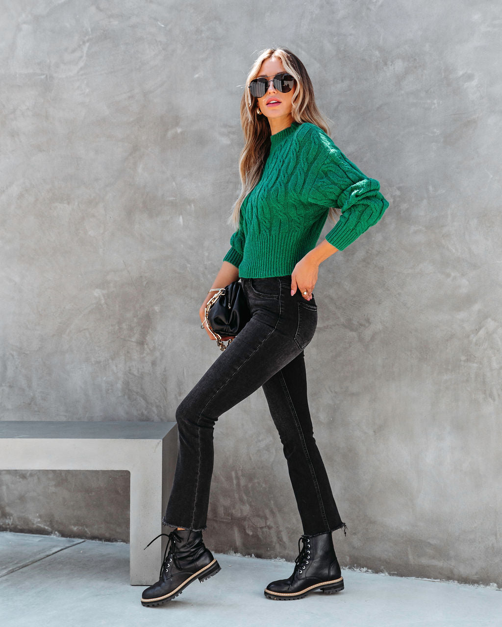 All In Good Fun Cable Knit Pullover Sweater - Emerald