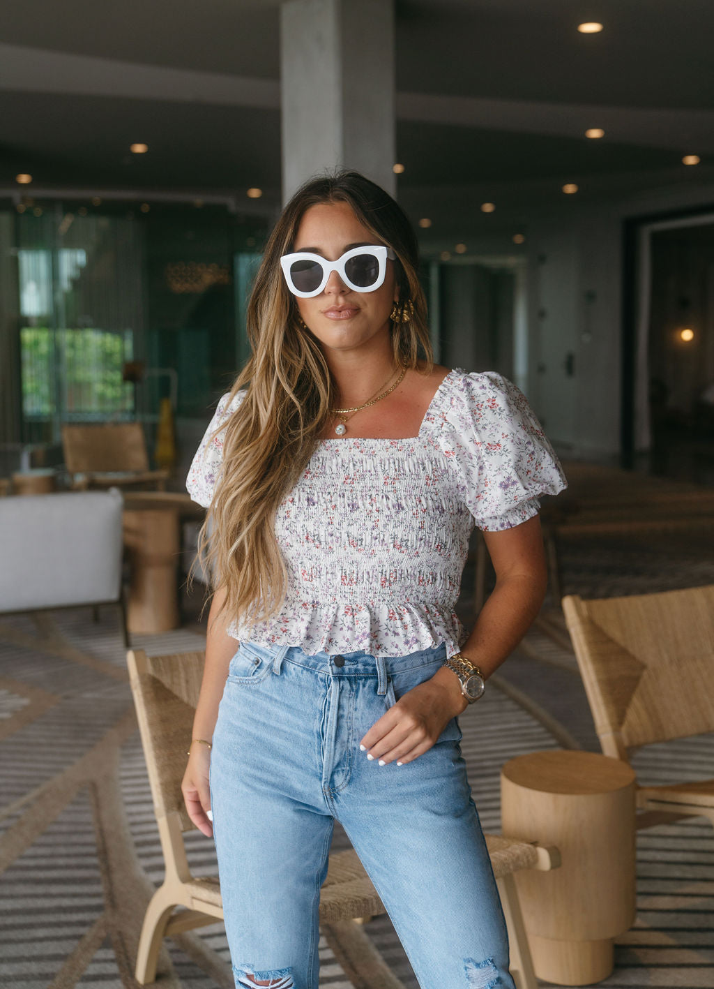 Claudia Cotton Puff Sleeve Floral Smocked Top - FINAL SALE