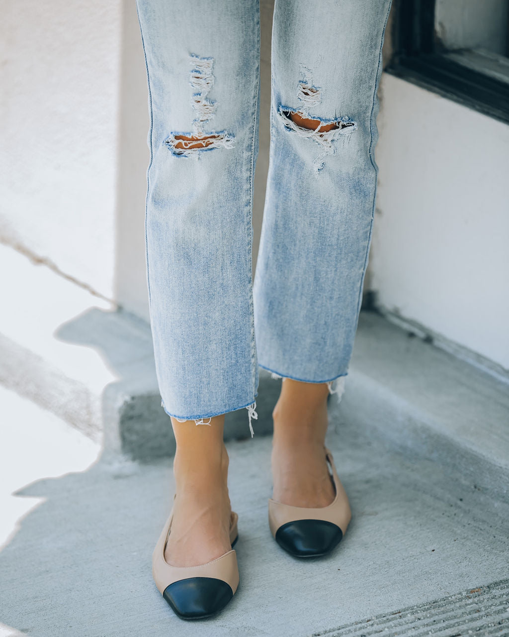 Coco Slingback Flats - Black Beige Combo