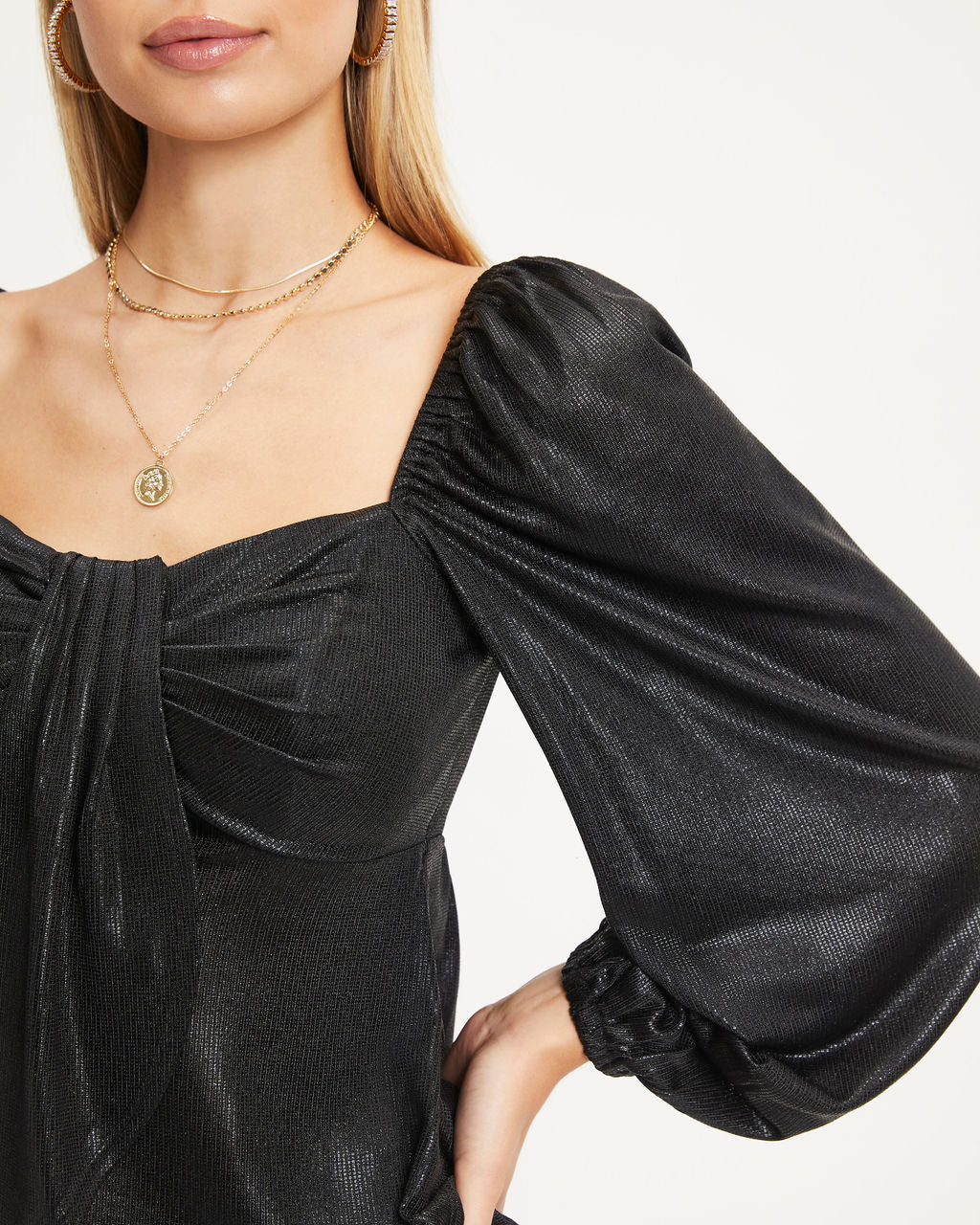 Truthfully Happy Drape Long Sleeve Top - Black