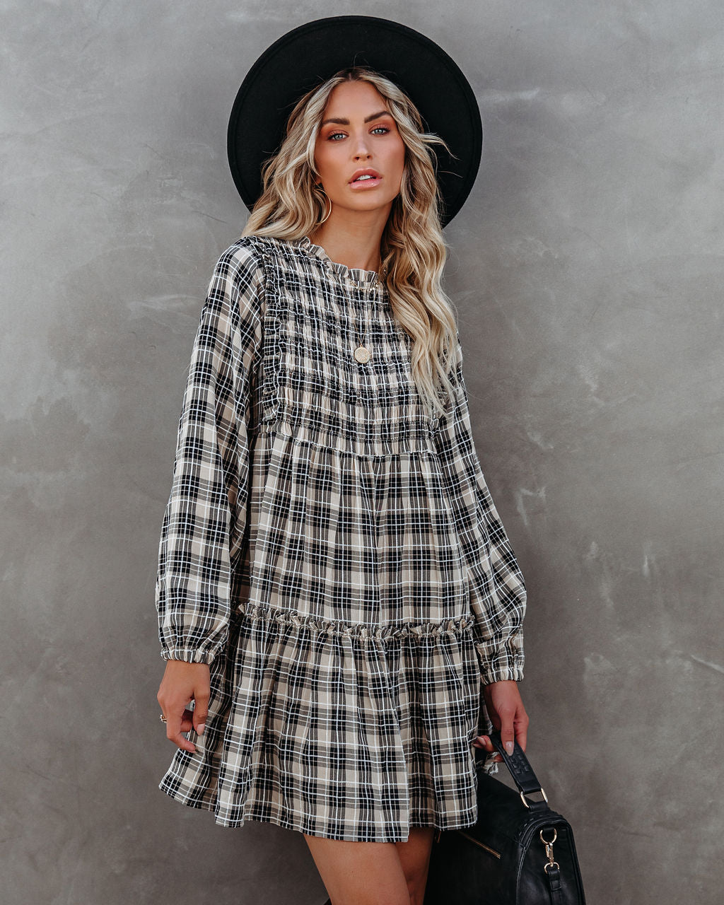 Urika Cotton Blend Plaid Babydoll Dress