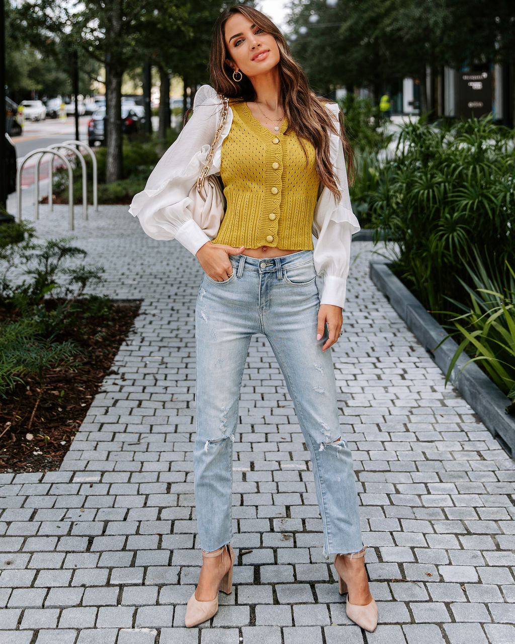 Walk This Way Knit Contrast Cardigan - Chartreuse