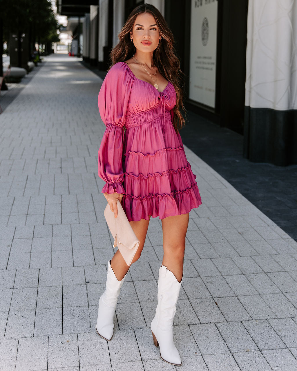 Unrequited Romance Tiered Front Tie Mini Dress - Plum