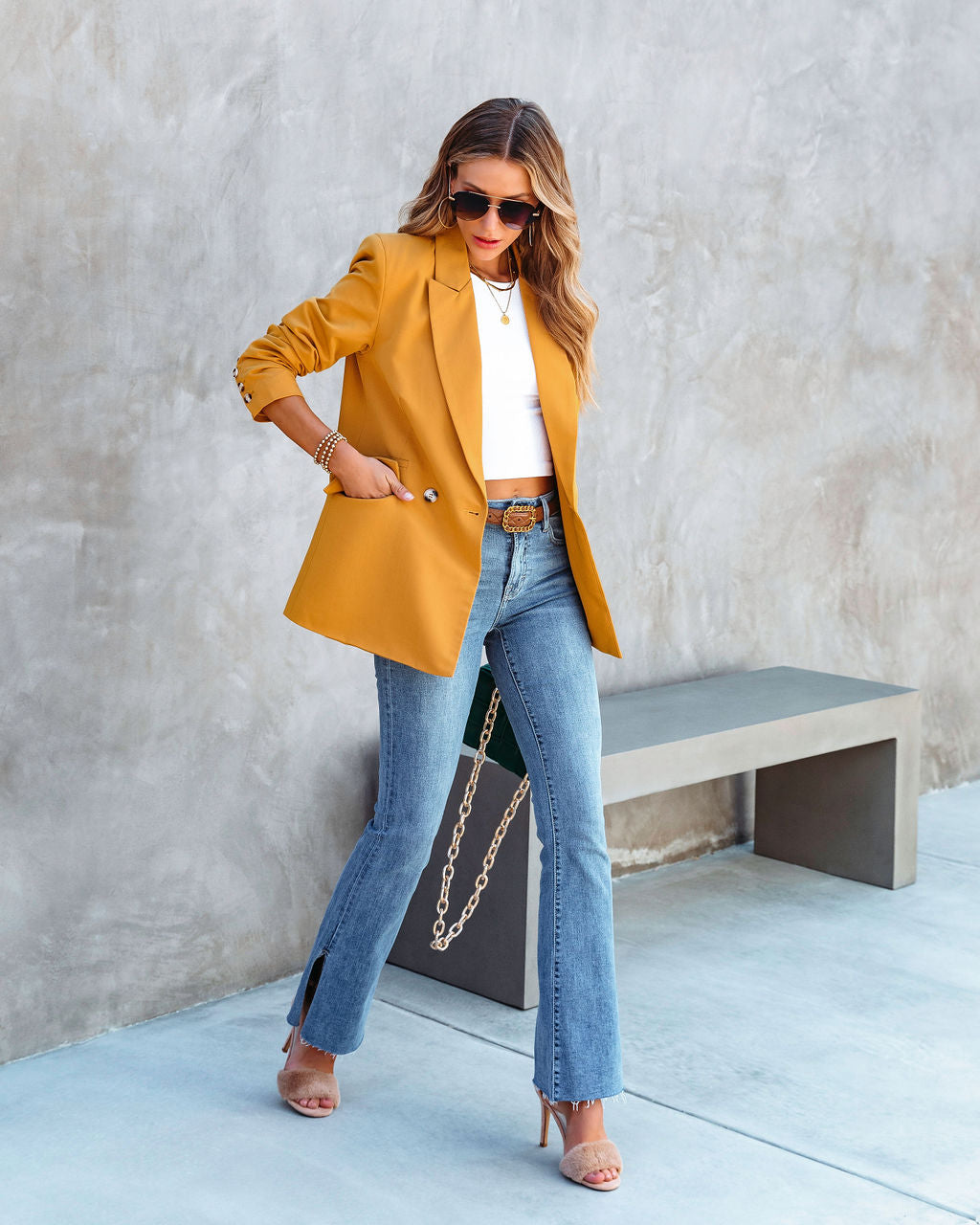 Angelita Pocketed Blazer - Mustard
