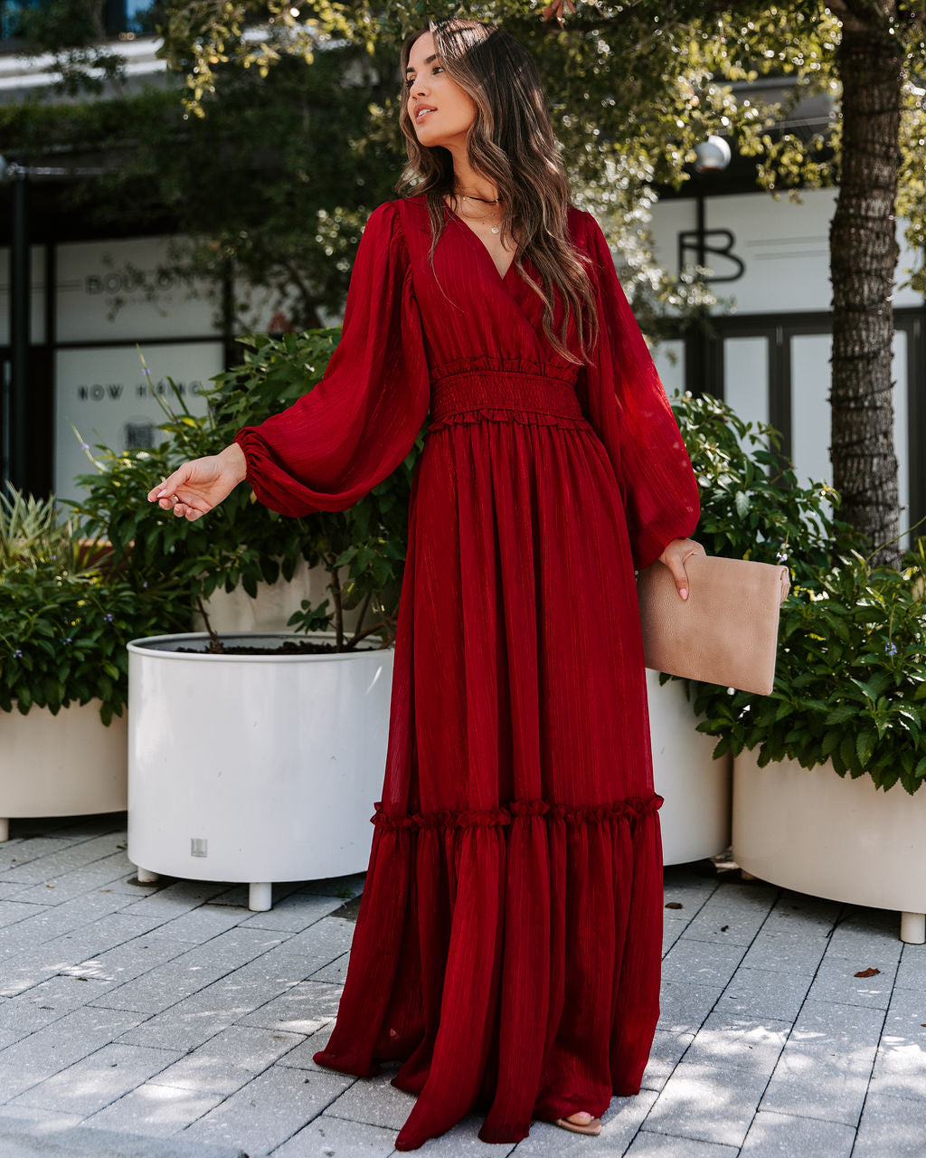 This Thing Called Love Smocked Balloon Sleeve Maxi Dress - Burgundy