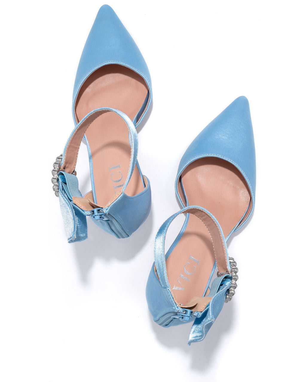 Belle Of The Ball Satin Embellished Pointed Heel - Light Blue - SALE
