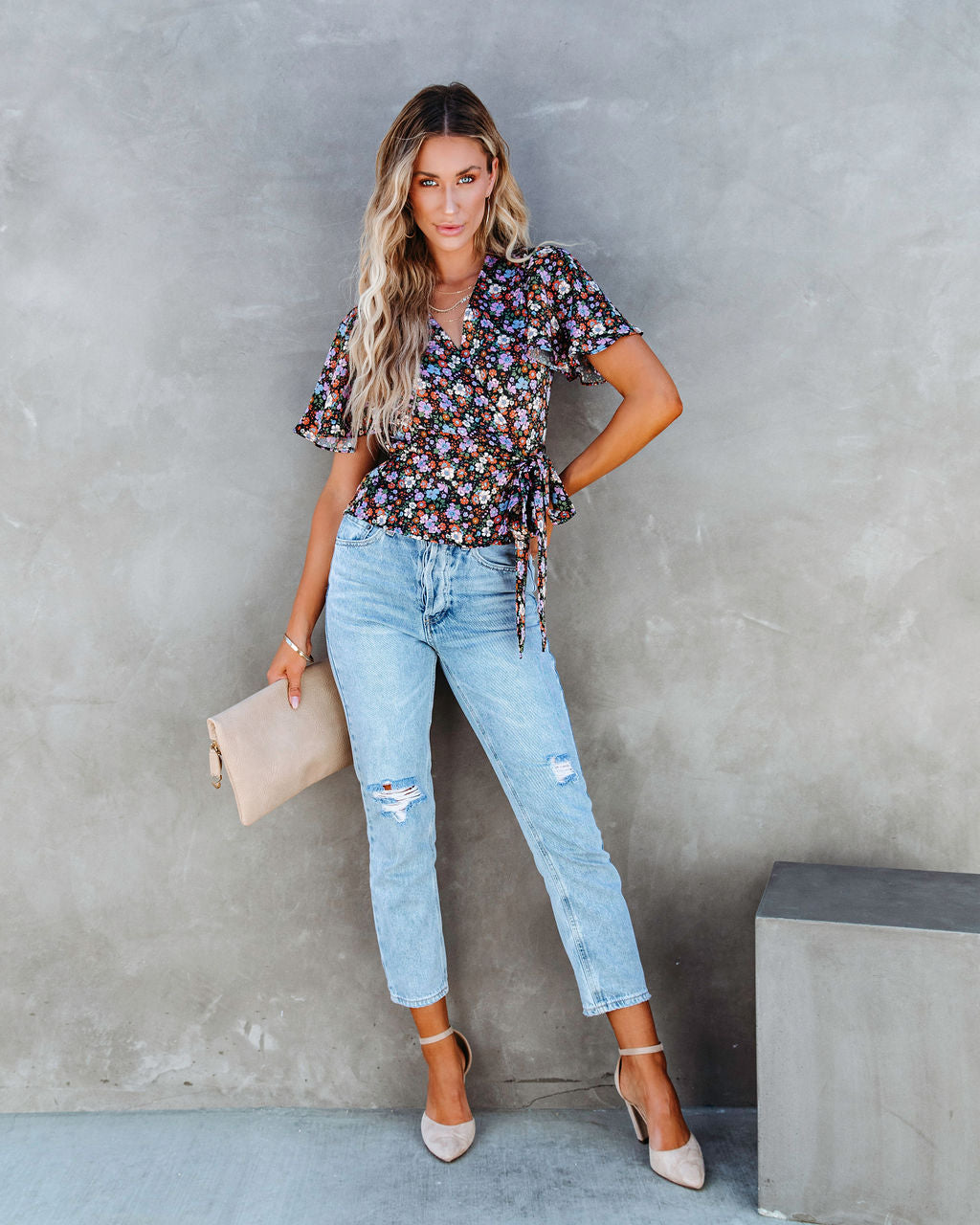 Retro Belle Floral Ruffle Wrap Top - SALE