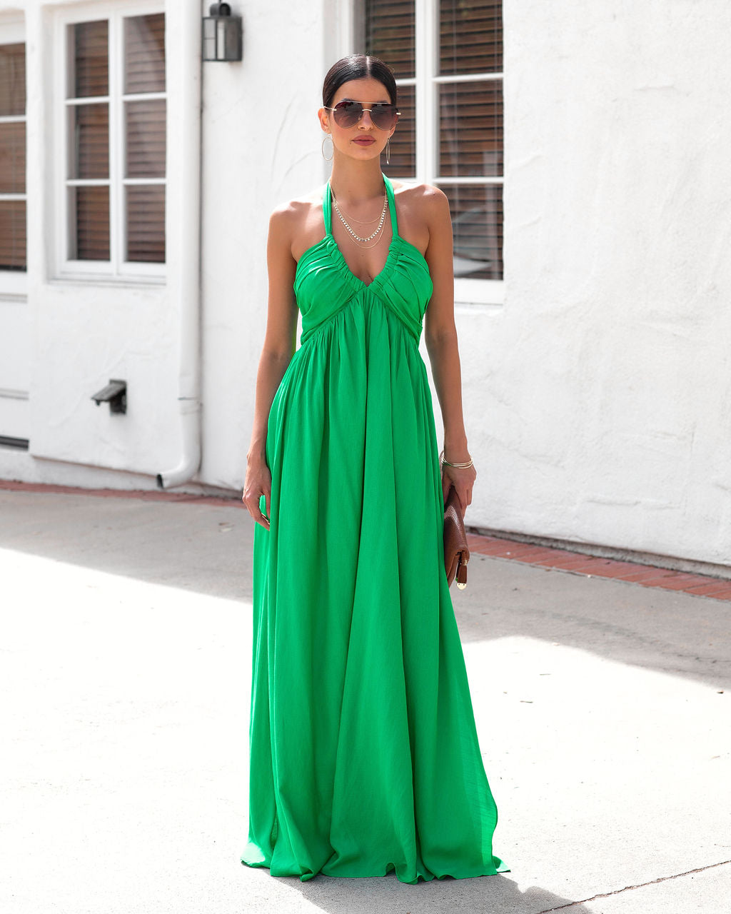 Asteria Pocketed Halter Maxi Dress - Kelly Green
