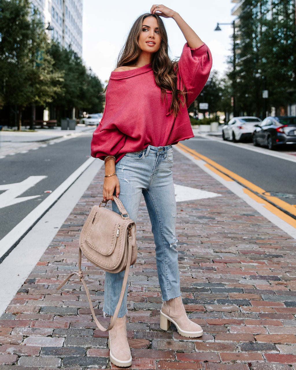 Mountain Gem Cotton Relaxed Sweater - Raspberry