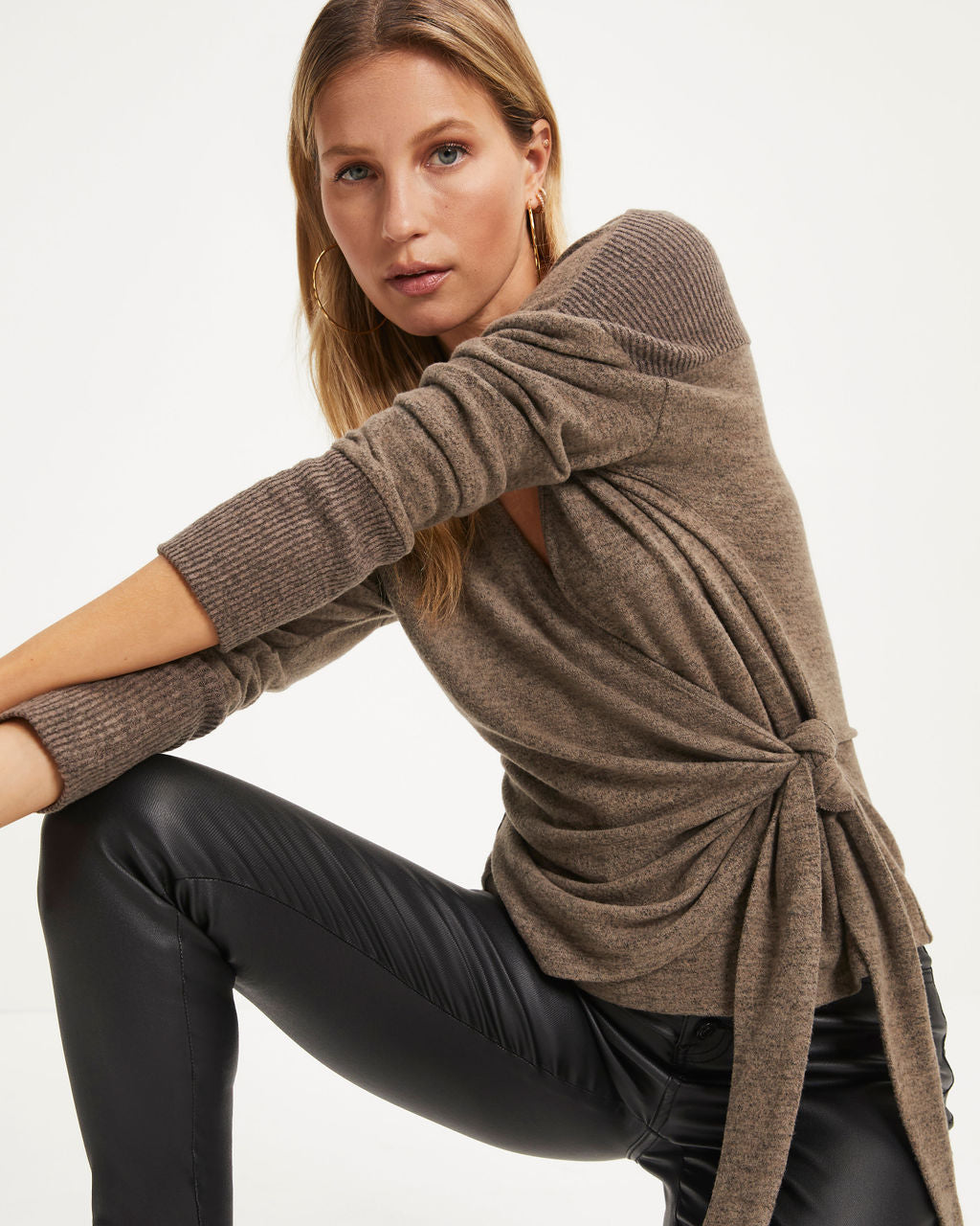 Baby It's Cold Knit Wrap Long Sleeve Top - Taupe