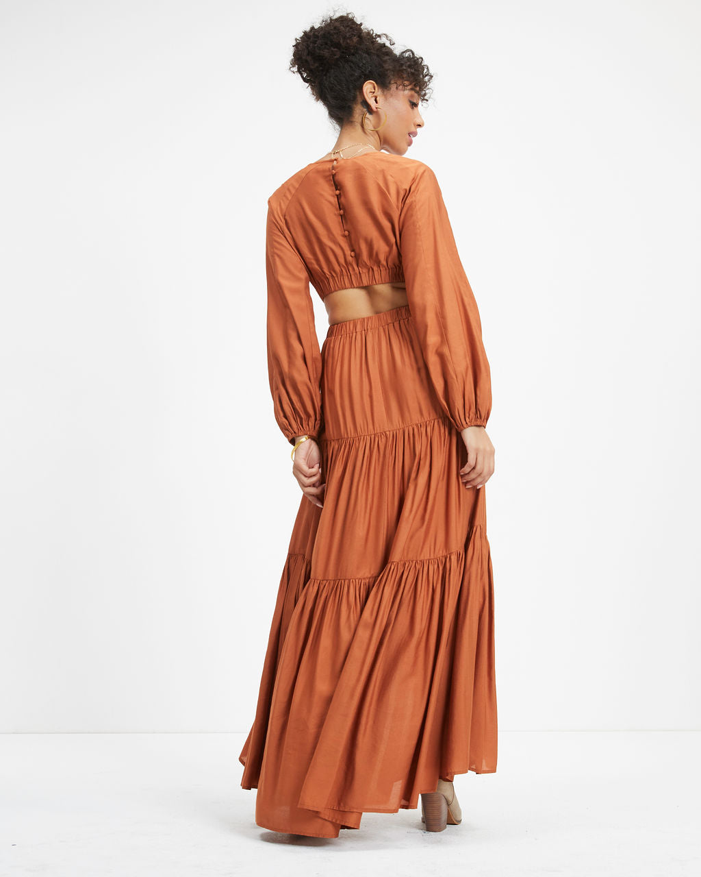 Sable Cutout Ruffle Maxi Dress - Rust